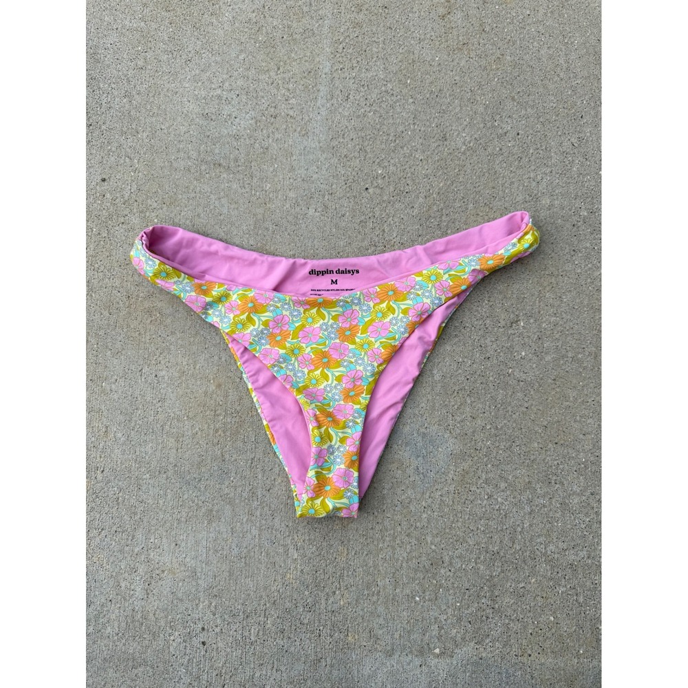 Dippin Daisys Retro Floral Bikini Bottom Pink Orange Green Recycled Nylon Mens M